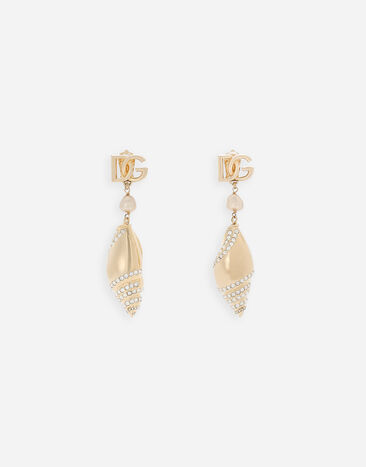 Dolce & Gabbana Earrings with rhinestone-detailed shell and DG logo Gold WEQ6A6W1111