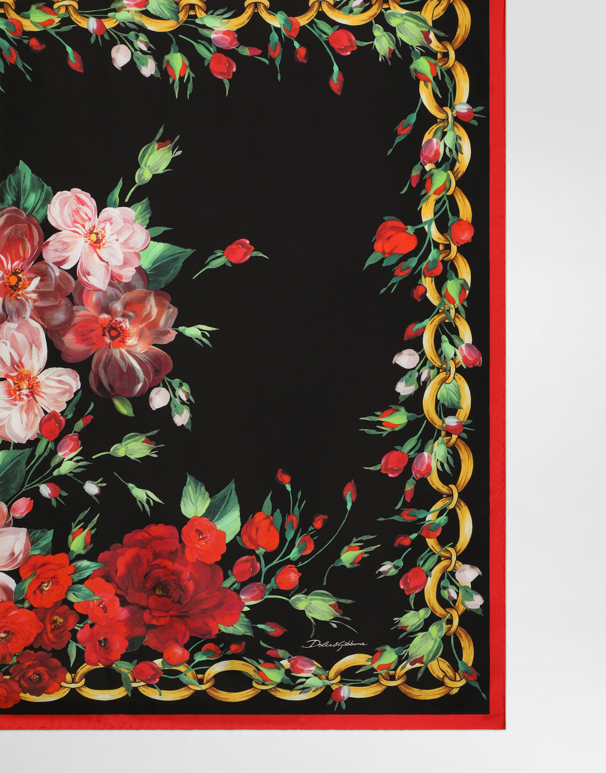 Rose-print silk twill foulard (90x90)