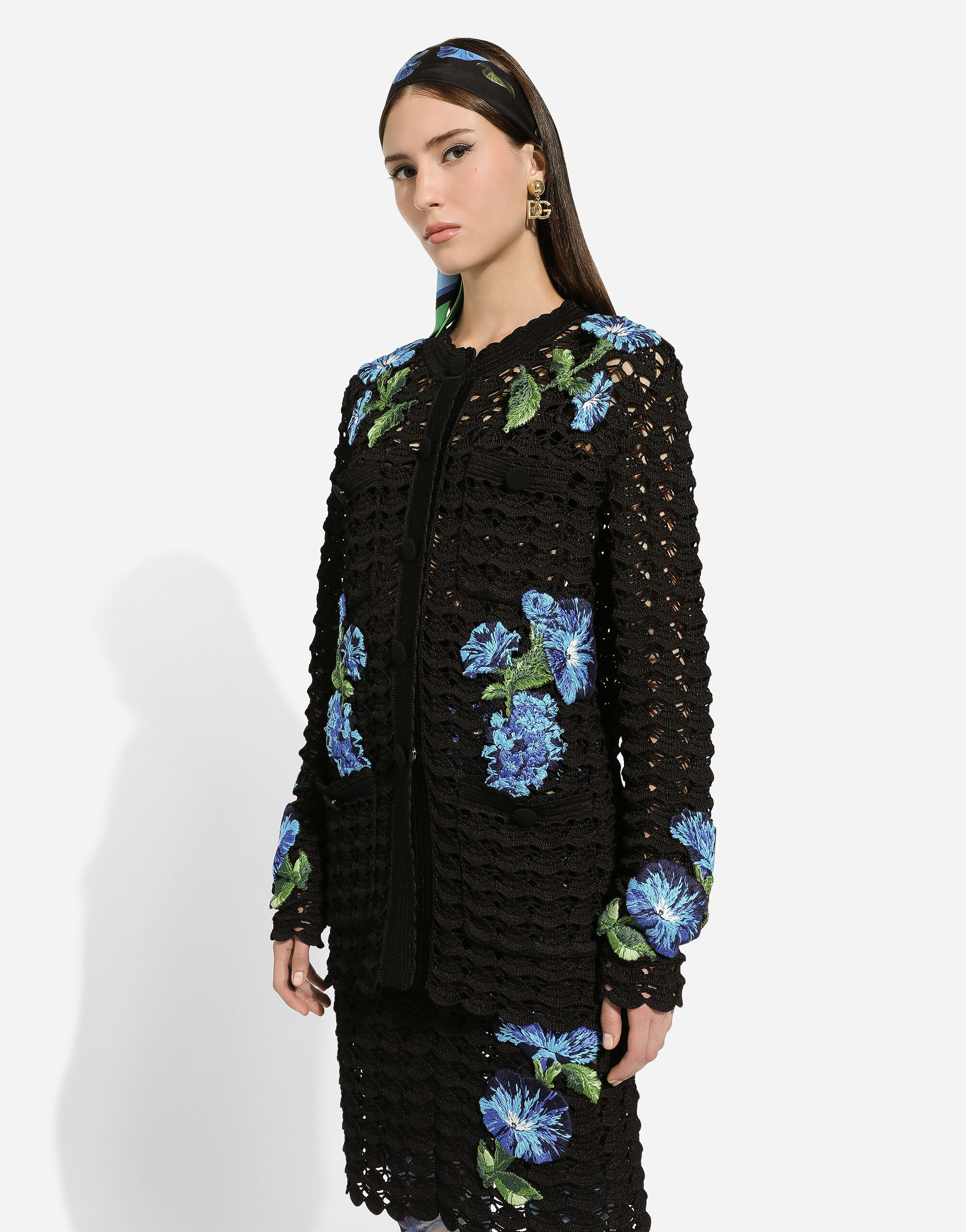 Crochet cardigan with bluebell embroidery in Black for for Women