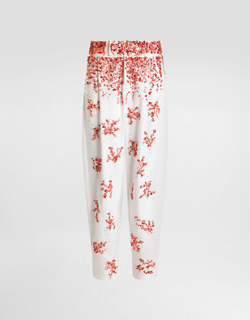 Dolce & Gabbana Cotton twill pants with coral embroidery Multicolor GP11RZGJ268