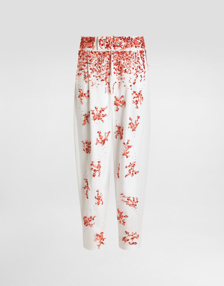 Dolce & Gabbana Pantalones de sarga de algodón con bordado de coral Multicolor GP11RZGJ268