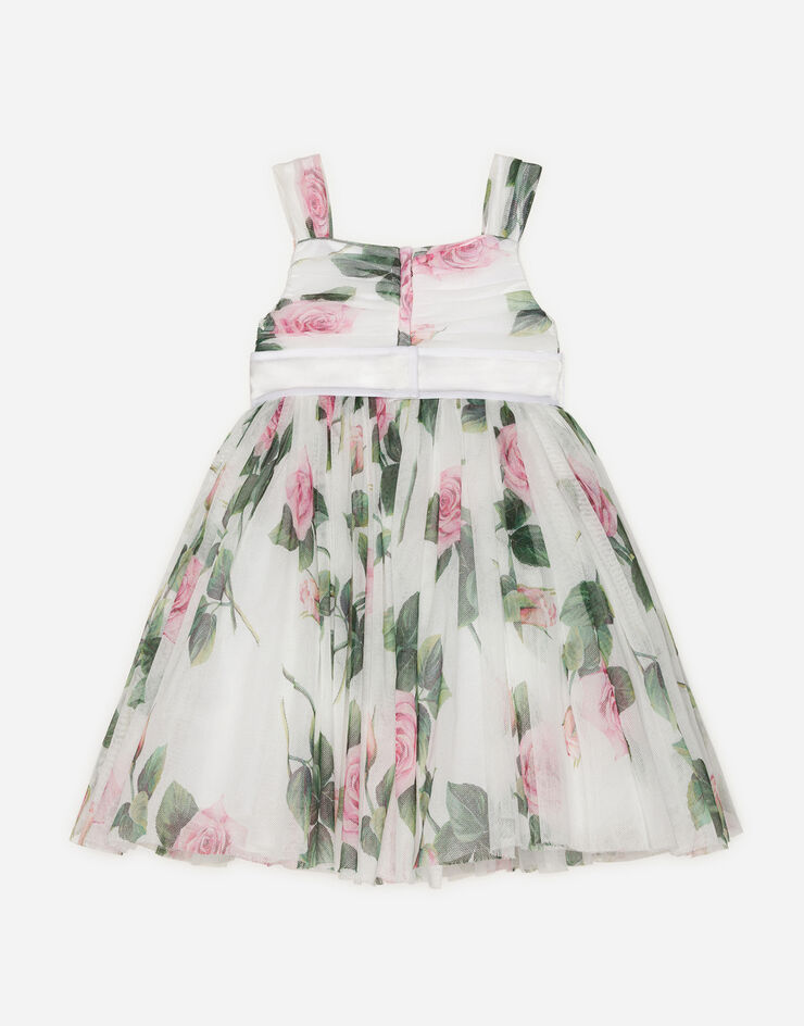 TULLE MIDI DRESS WITH TROPICAL ROSE PRINT