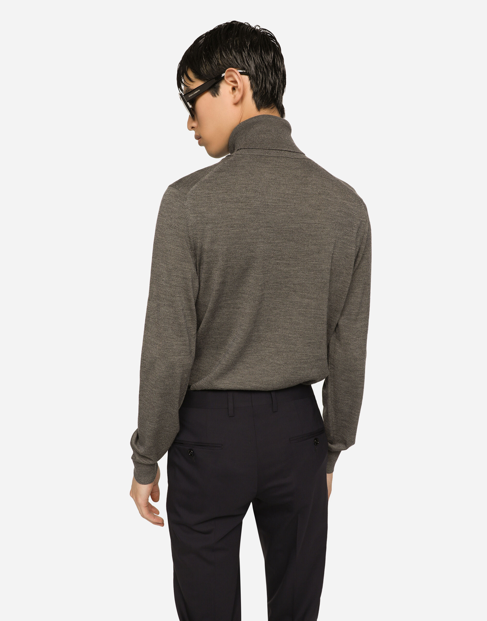 Wool turtle neck sweater with branded tag in Grey for Men Dolce Gabbana