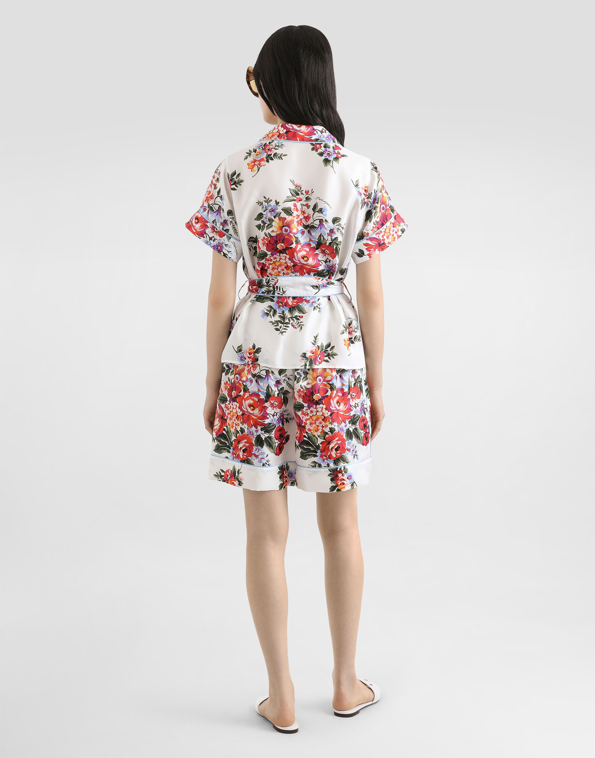 Flower bouquet-print twill vanity bermuda shorts in Multicolor for