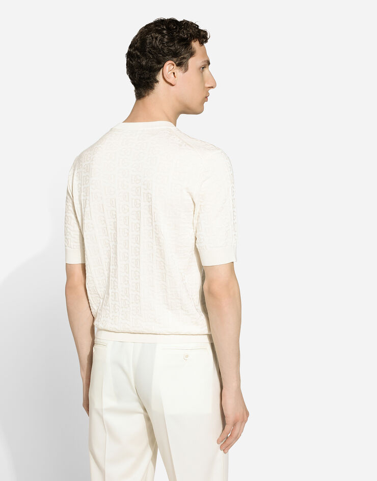 Dolce & Gabbana Silk jacquard round-neck sweater with DG logo White GXX03TJBSOS