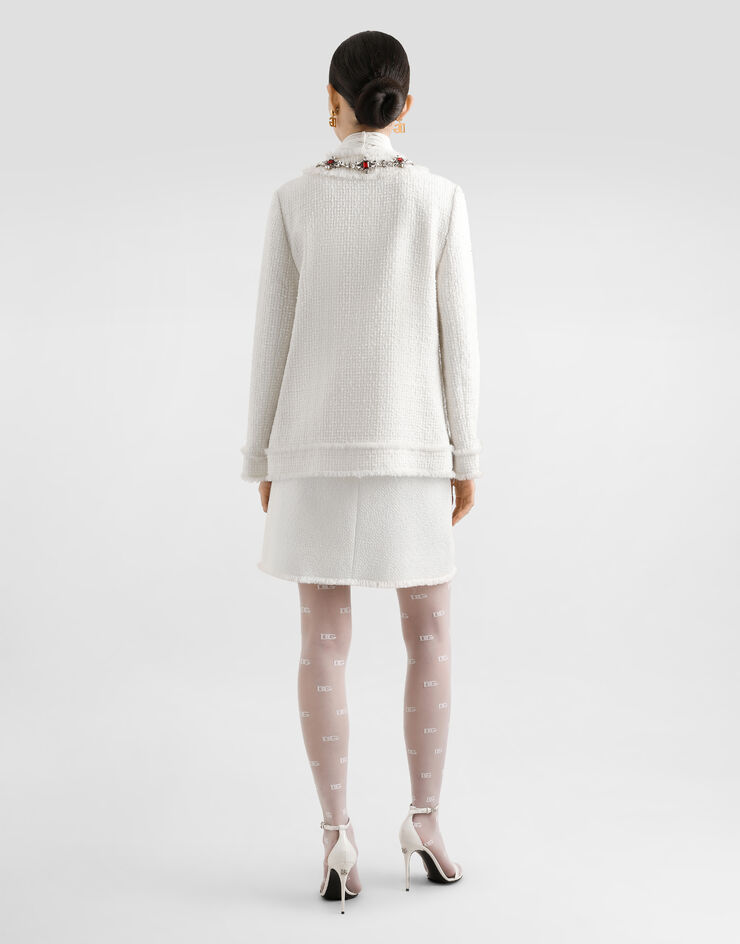 Dolce & Gabbana Single-breasted tweed jacket with jewel embroidery Dolce & Gabbana Single-breasted tweed jacket with jewel embroidery White F29TPZGDCAW