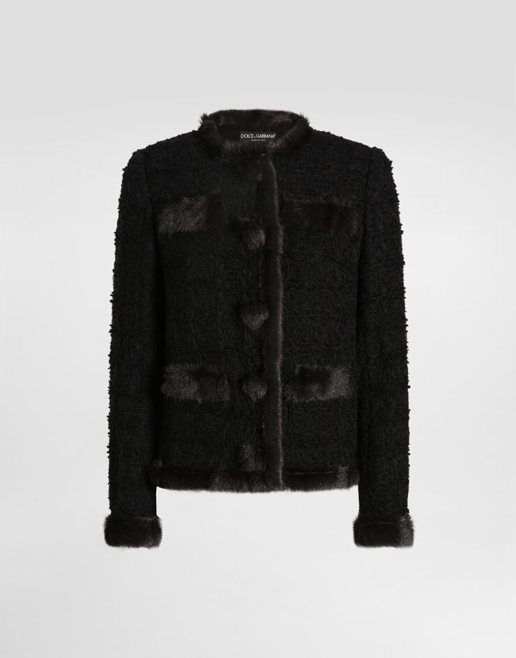 Dolce & Gabbana Single-breasted tweed jacket Black F27HIZHUMJK