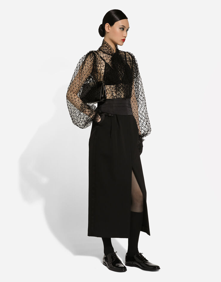 Dolce & Gabbana Blouse en mesh avec nœud sur le col Noir F7AI6TILMBE