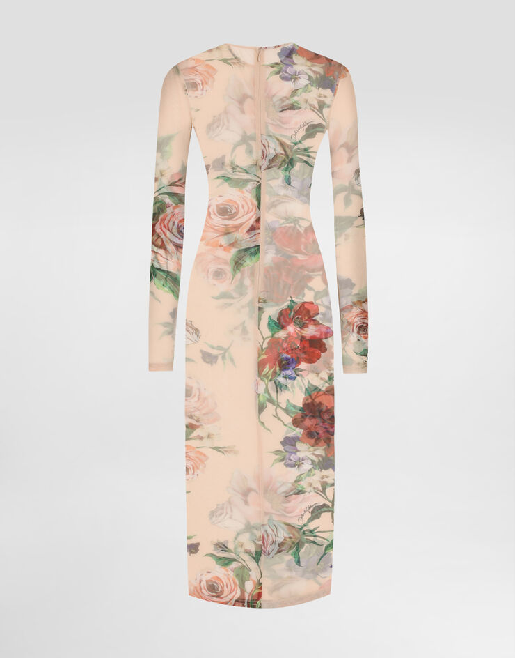 Dolce & Gabbana Robe mi-longue en tulle à imprimé fleurs Imprimé F6IAPTFSUBV