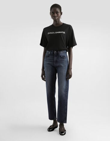 Dolce & Gabbana T-shirt en coton à manches courtes et lettering Dolce&Gabbana Noir F8U10TG7H4P