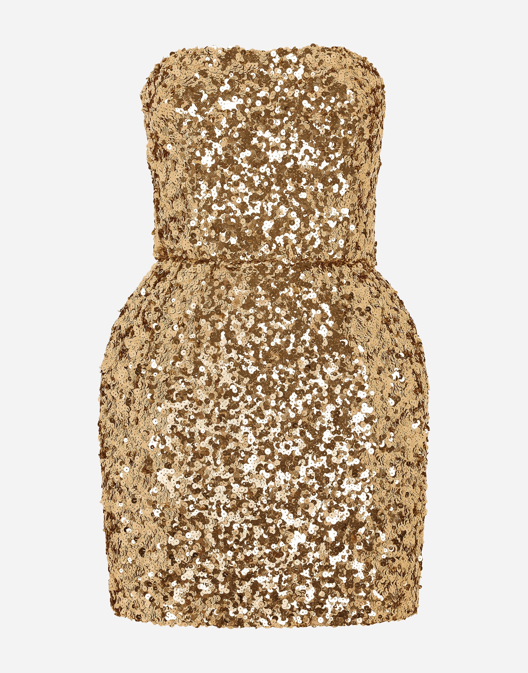 Dolce & Gabbana Short sequined strapless dress Gold F6DKXTFLSIX