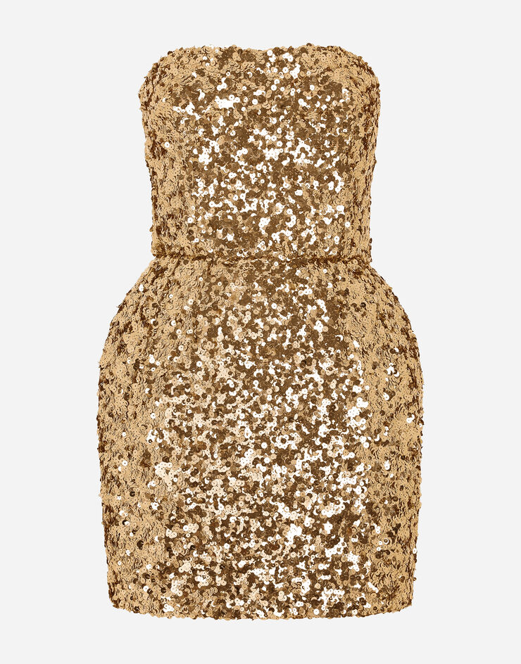 Dolce & Gabbana Kurzes Paillettenkleid ohne Träger Gold F6DFCTFLMII