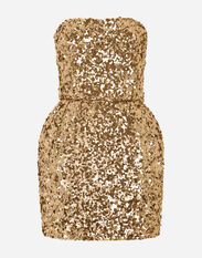 Dolce & Gabbana Short sequined strapless dress Gold F6DFCTFLMII