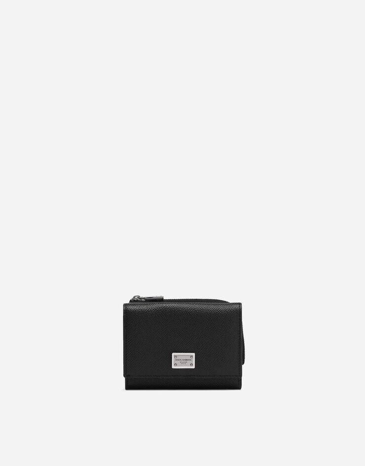 Dolce&Gabbana Cartera con solapa en piel de becerro con placa con logotipo Negro BP3271AG219