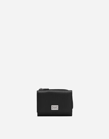 Dolce & Gabbana 로고 태그 카프스킨 프렌치 플랩 지갑 블랙 GXM96TJEMK9