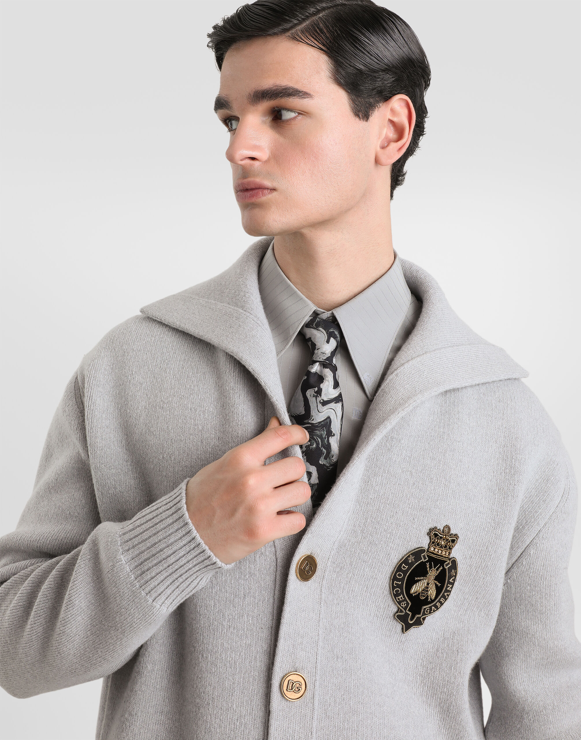 Virgin wool cardigan with embroidery in Beige for Men | Dolce&Gabbana®