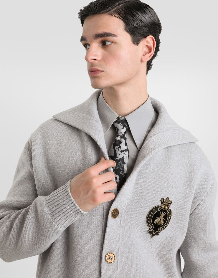 Dolce & Gabbana Virgin wool cardigan with embroidery Beige GXVGOZJDVGI