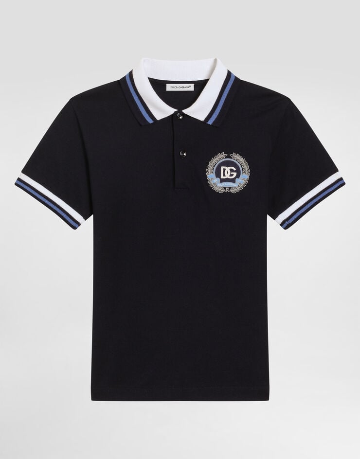 Dolce & Gabbana Piqué polo shirt with Dolce&Gabbana embroidery Blue L4JTGWG7PDD
