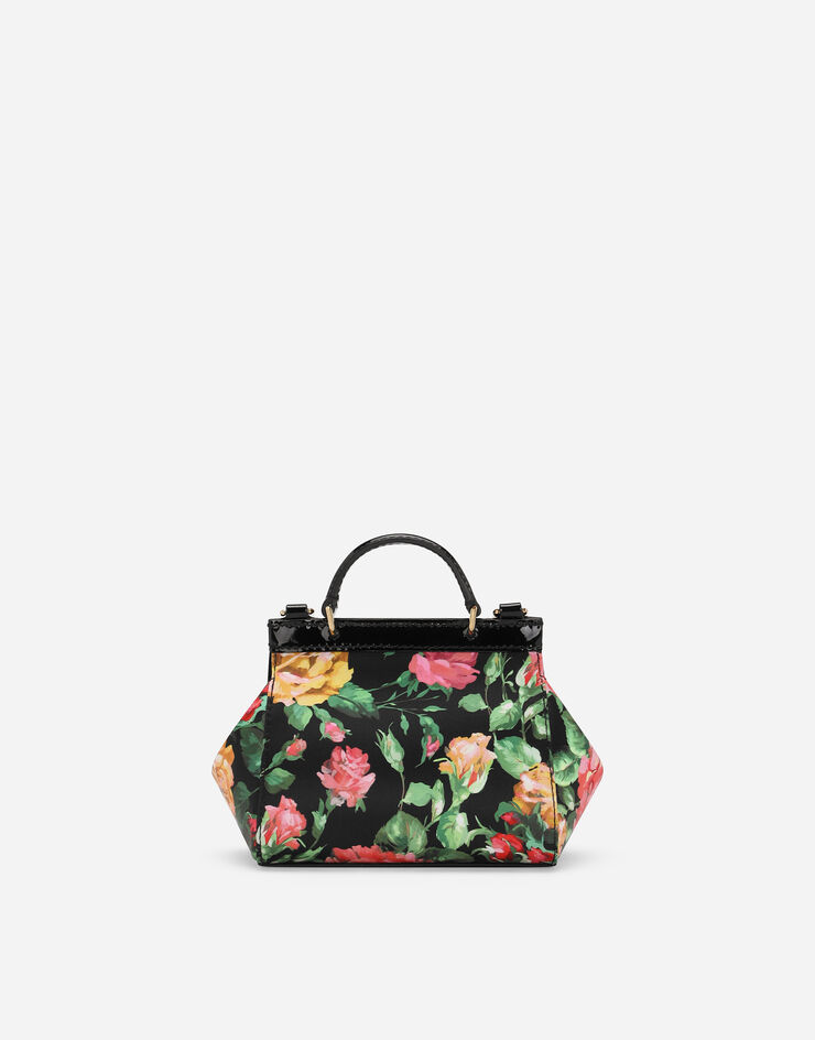 Dolce & Gabbana Bolso Sicily de raso con estampado de rosas sobre base negra Imprima EB0003AA572