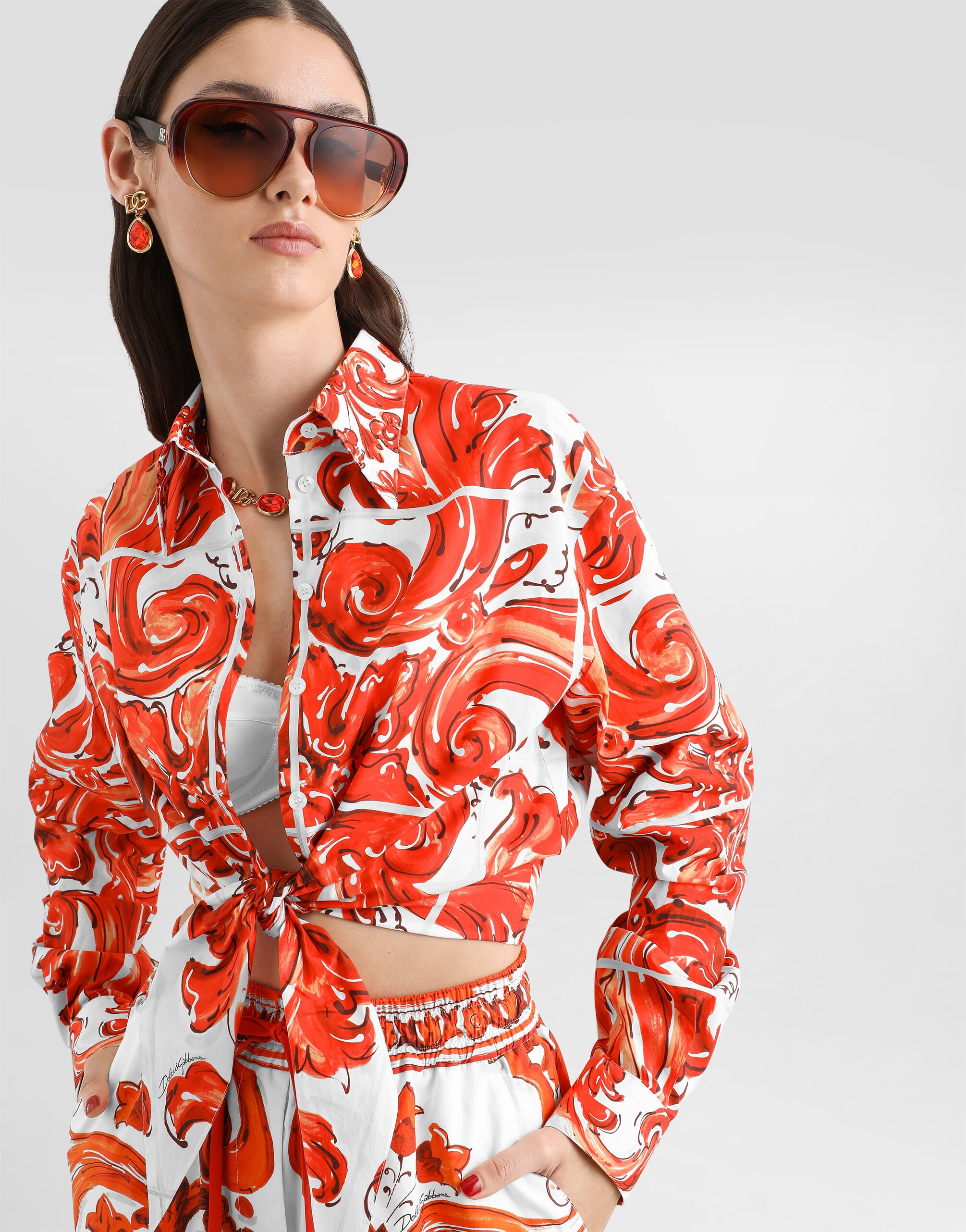 Majolica-print poplin shirt in Multicolor for Women | Dolce&Gabbana®