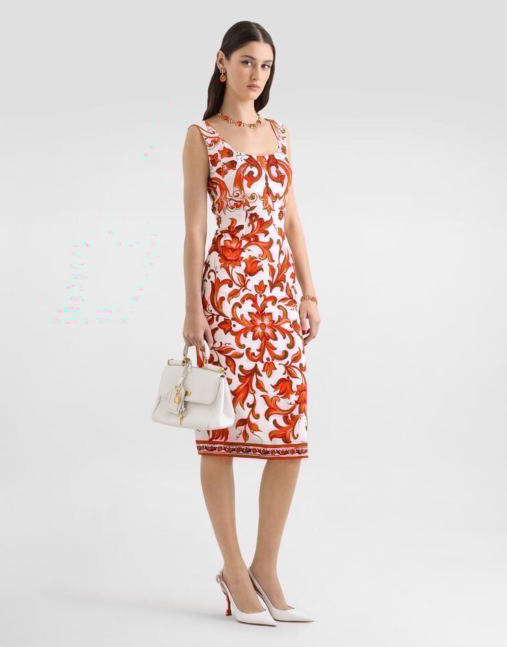 Dolce & Gabbana Majolica-print charmeuse dress Multicolor F6TSXTGDDRJ