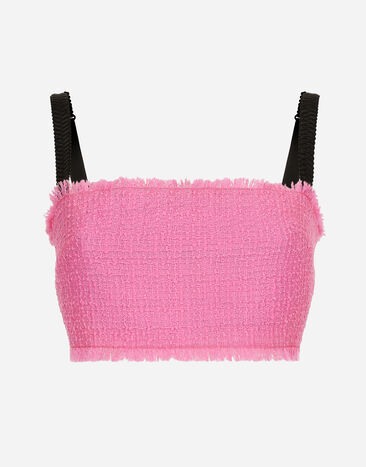 Dolce & Gabbana Raschel tweed crop top with straps White F8T00TGDCBQ