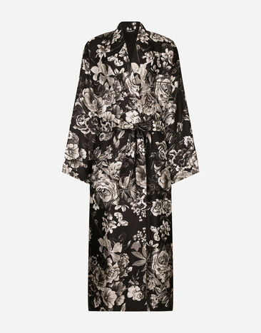 Dolce & Gabbana Robe de chambre en sergé de soie à imprimé fleurs Imprimé G031TTHI1SV