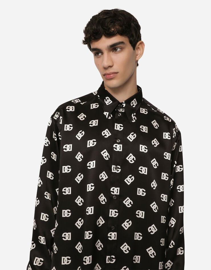 Dolce & Gabbana Camisa oversize en sarga de seda con estampado DG Monogram Multicolor G5IT7TIS1QJ