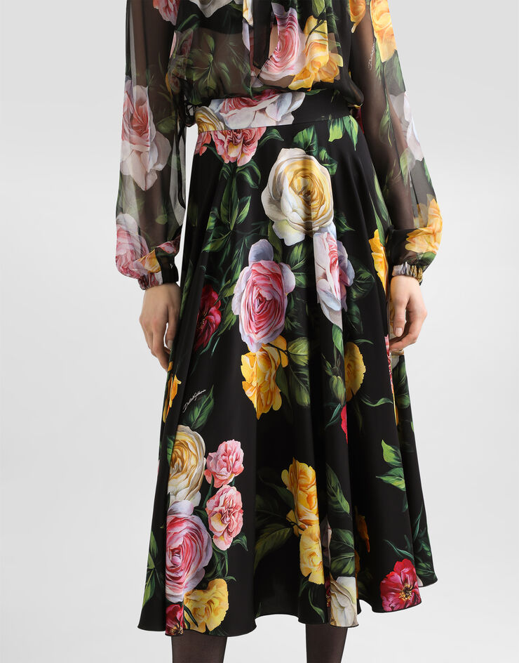 Dolce & Gabbana Юбка солнце миди из шармеза с принтом в виде пионов и роз Отпечатки F4C2RTFSA7B