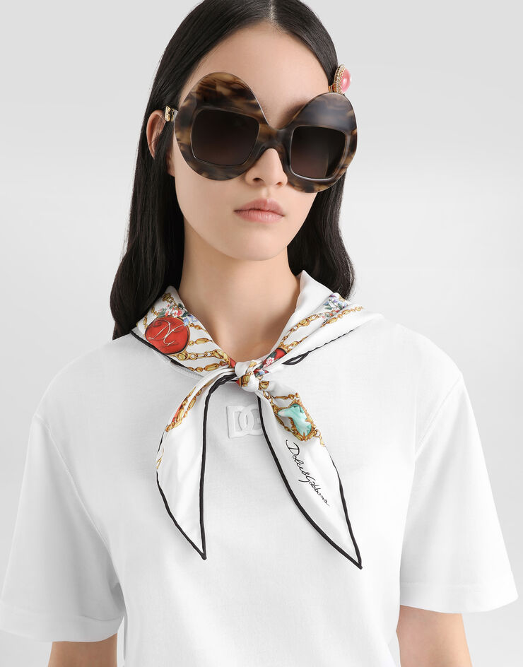 Dolce & Gabbana 티셔츠 저지 소재 스카프 디테일 DG 자수 장식 화이트 F8W33ZGDDPW