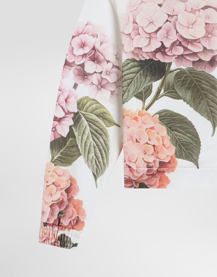 Dolce & Gabbana Hydrangea-print hooded sweatshirt with patch White L5JWCSG7PSD