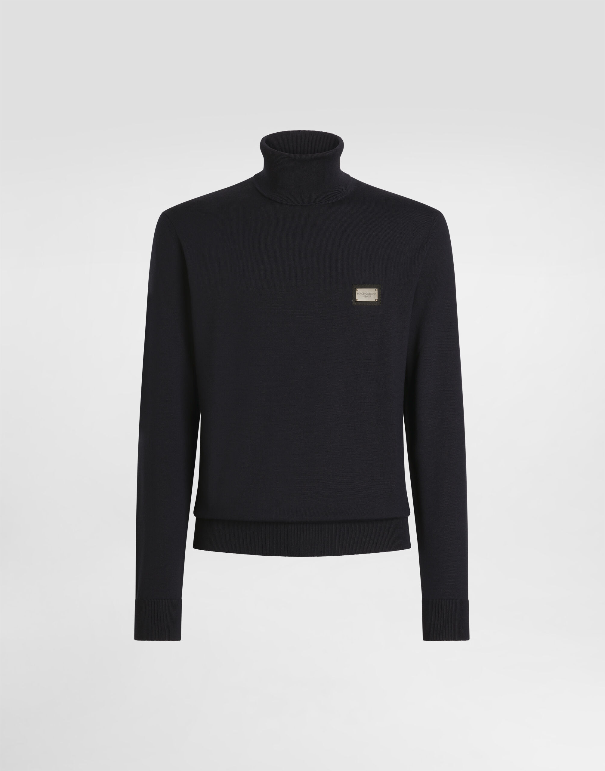 Wool turtle-neck sweater with branded tag in Blue for Men