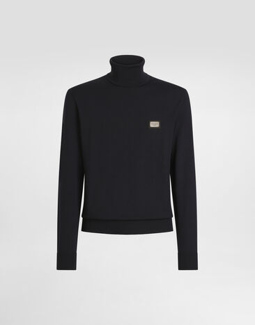 Dolce&Gabbana Pull en laine avec col montant et plaquette à logo Bleu GXO35TJCVC7
