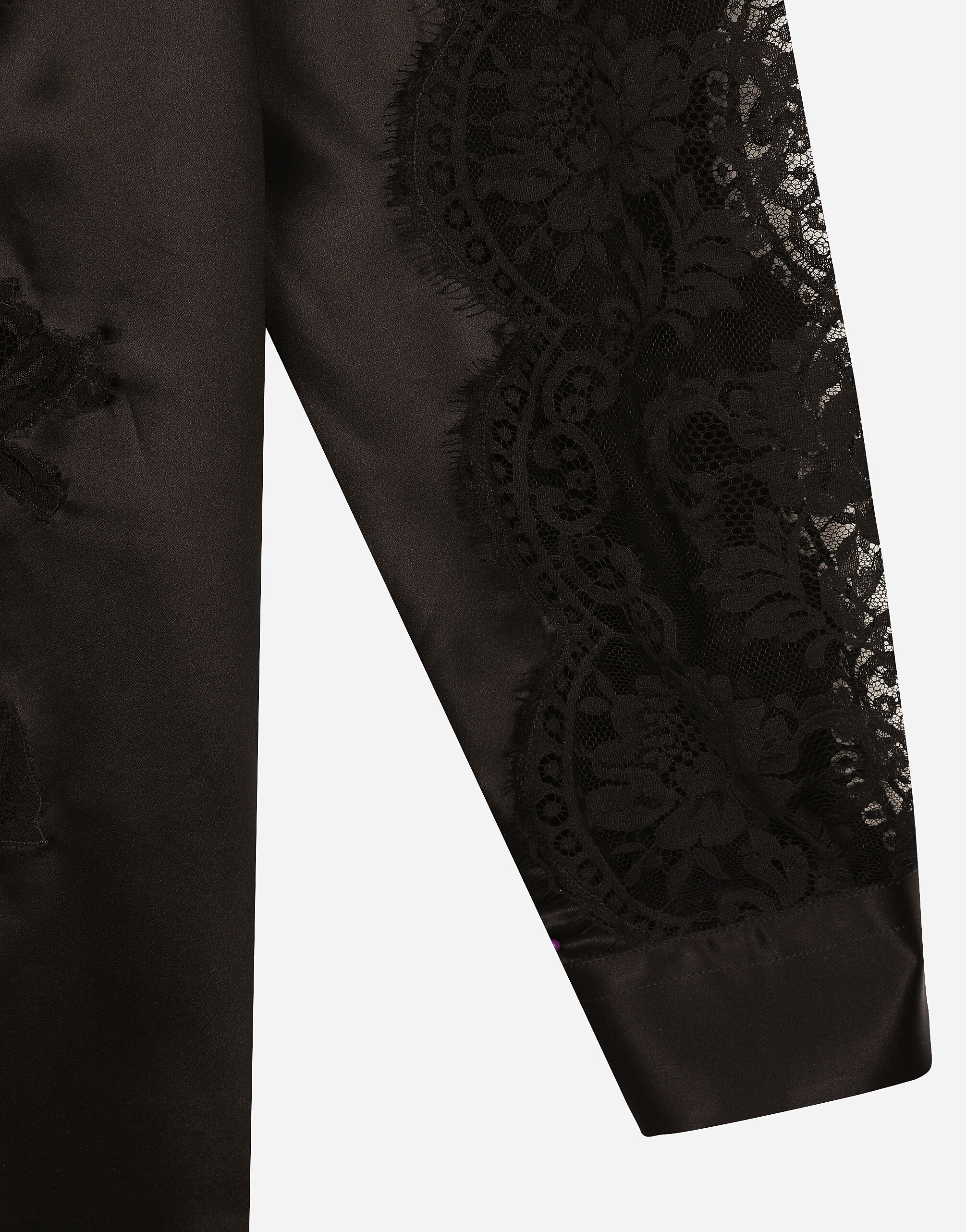 Oversize silk satin and lace shirt in Black for Women