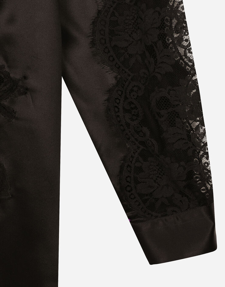 Dolce & Gabbana Oversize silk satin and lace shirt Black F5S44TFU1AU