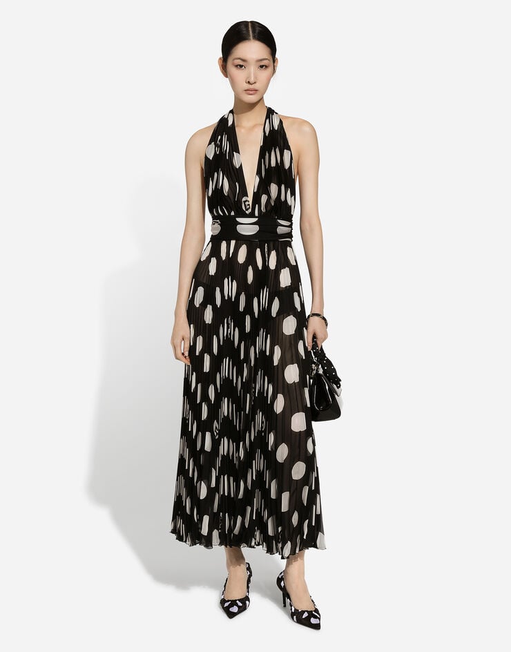Dolce & Gabbana فستان شيفون بليسيه بطول للربلة وطبعة منقطة مطبعة F6JJETIS1I7