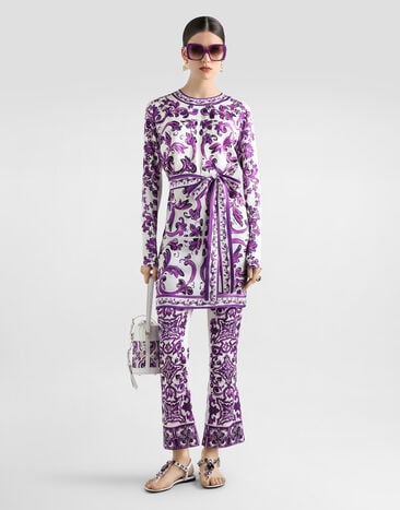 Dolce & Gabbana Majolica-print charmeuse dress Multicolor F6TVCTHPAE8