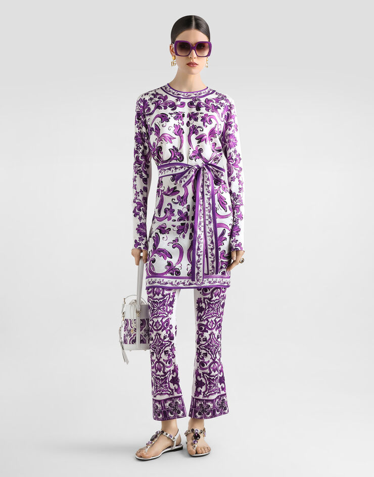 Dolce & Gabbana Majolica-print charmeuse dress Multicolor F6TVCTHPAE8
