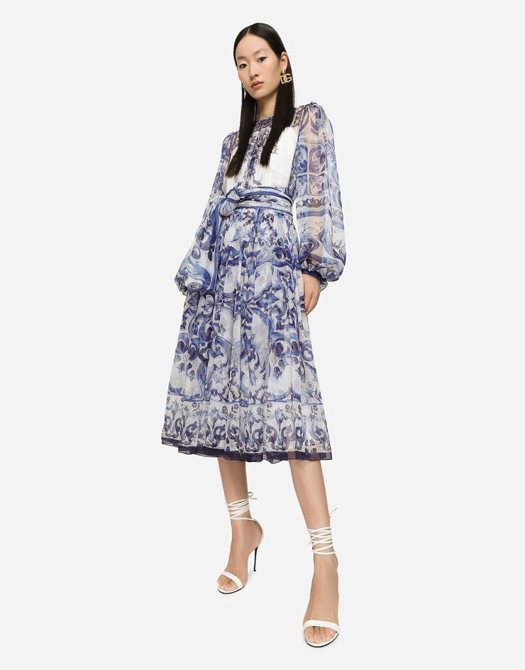 Dolce&Gabbana Majolica print chiffon midi dress Multicolor F6AOJTHI1ME