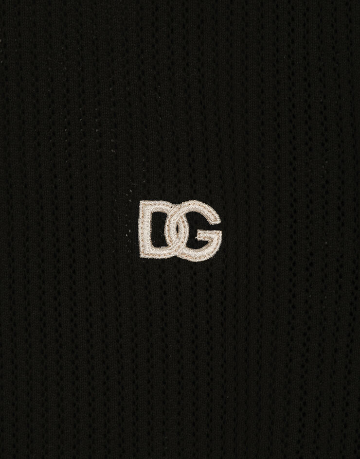 Dolce & Gabbana Round-neck cotton sweater with DG logo Black GXX03ZJBCDS