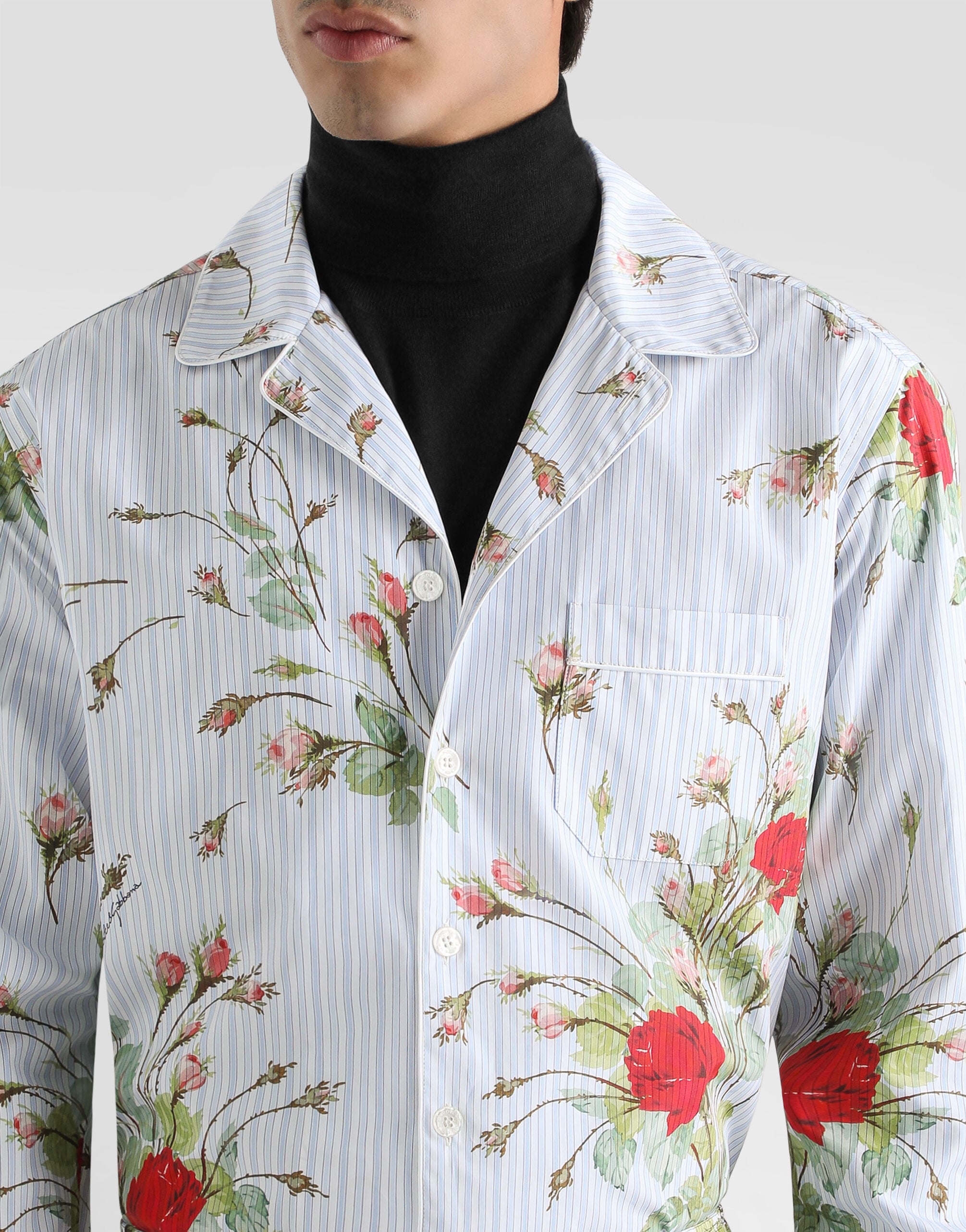 Small rose-print poplin hawaii shirt in Multicolor for Men