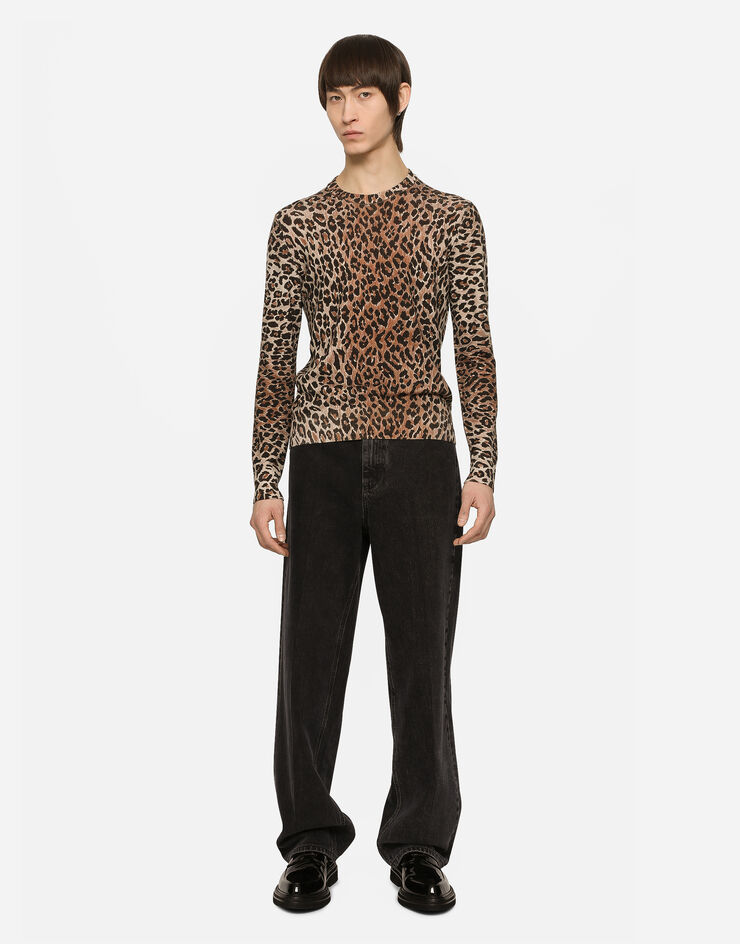 Dolce & Gabbana Rundhalspullover aus Wolle Leoprint Animal-Print GXP80TJAHJN