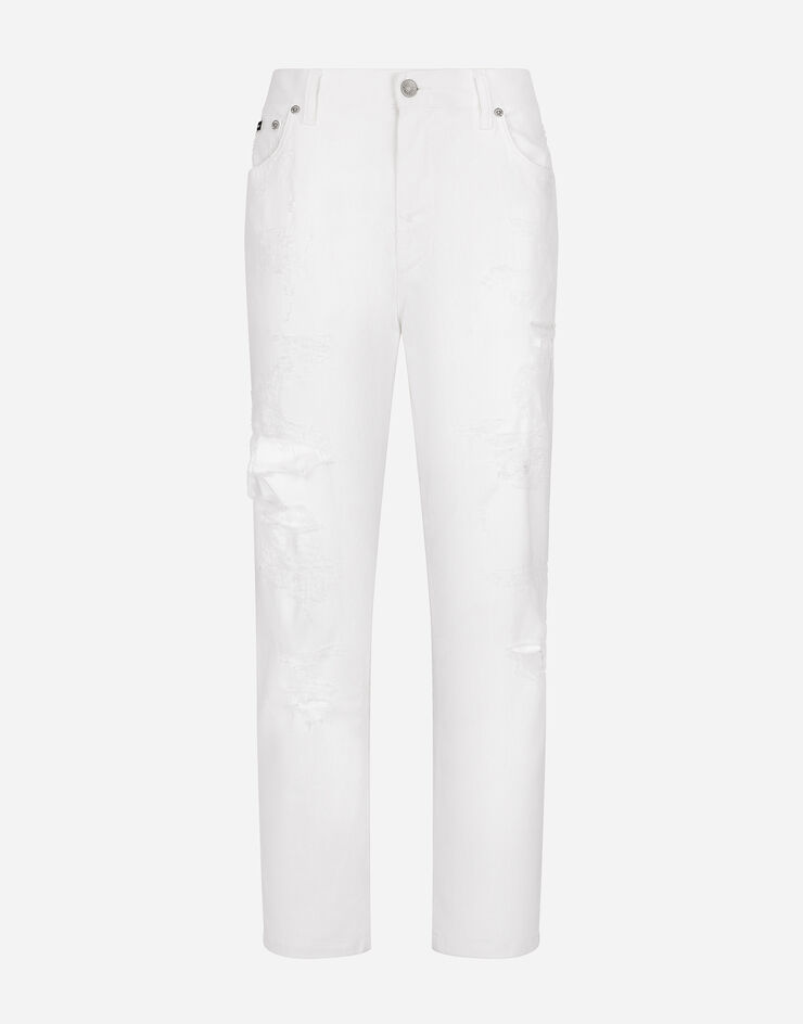 Dolce & Gabbana Cotton denim jeans with rips Blau FTCBKDG8IB9