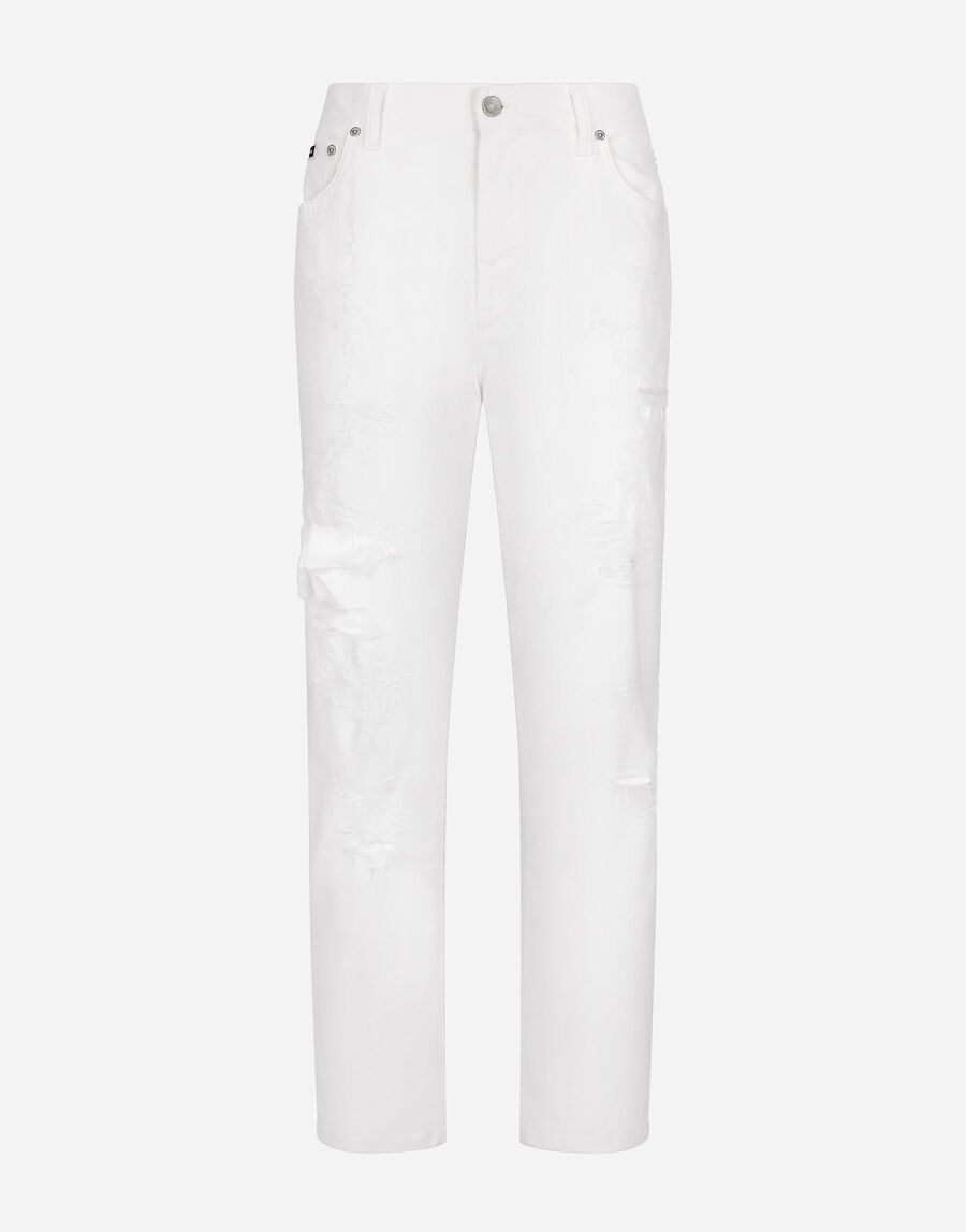 Cotton denim jeans with rips