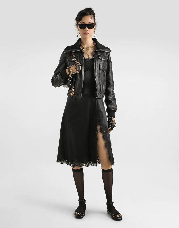 Dolce & Gabbana Vestido lencero de raso elástico Negro F6A5DTFURAD