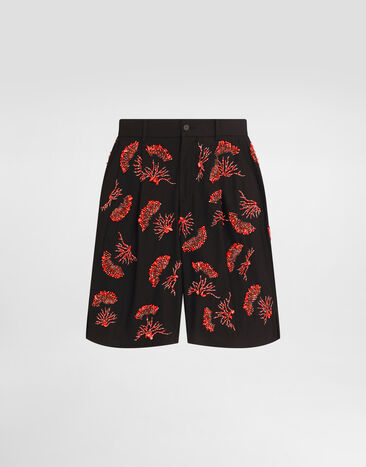 Dolce & Gabbana Cotton twill shorts with coral embroidery Black GP10FZFU6X8