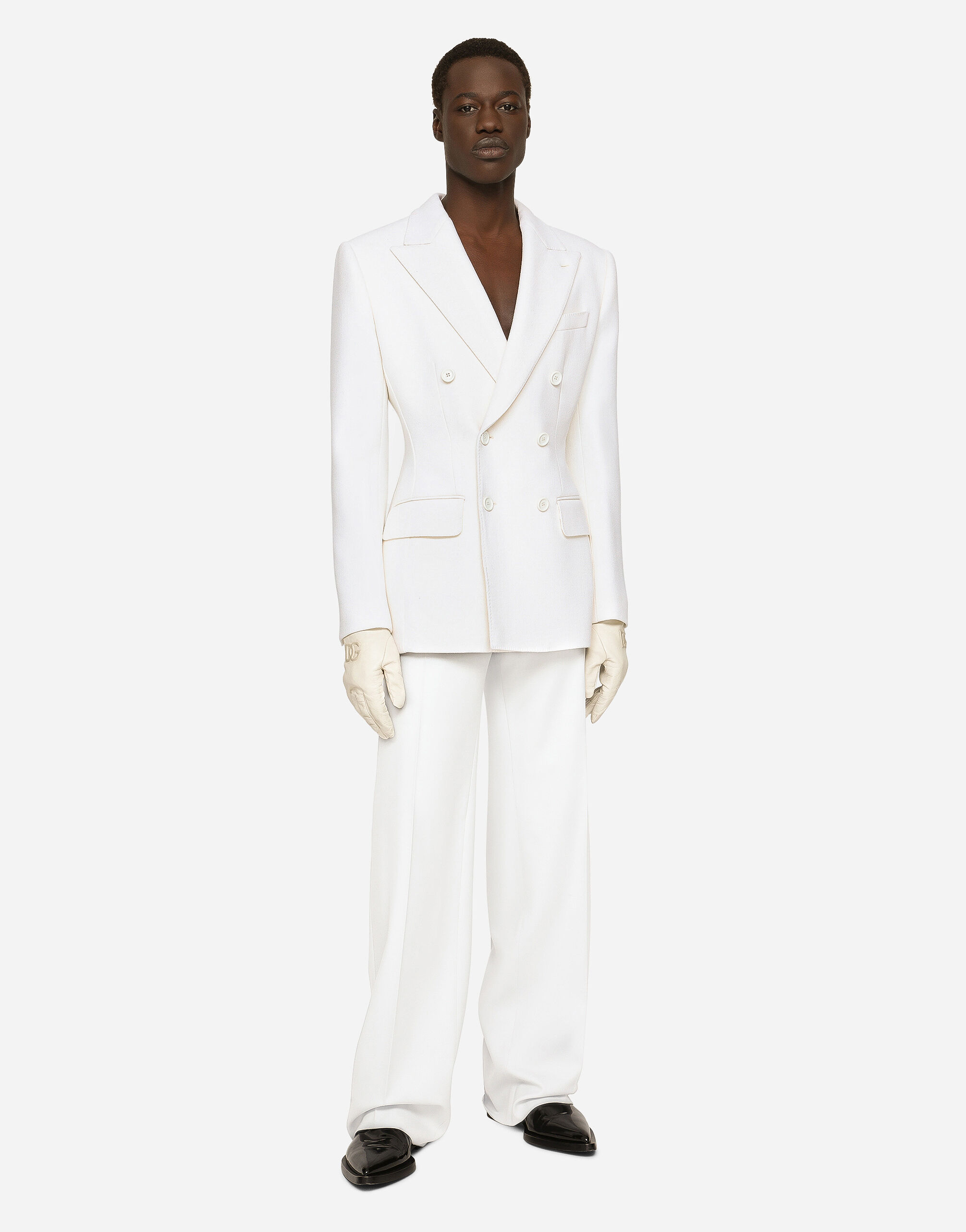 Double breasted stretch wool crepe Dolce fit jacket in White for
