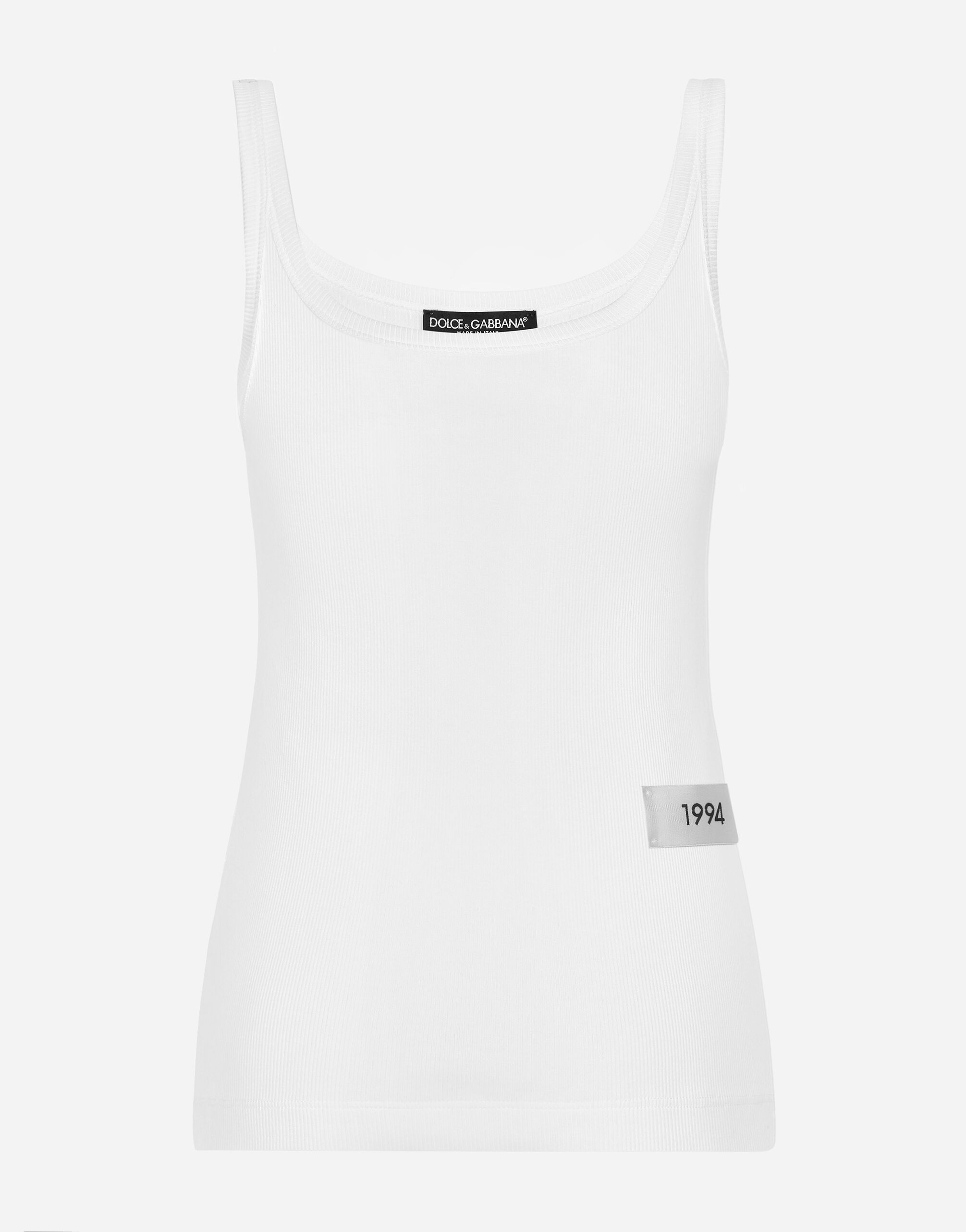 Dolce & Gabbana KIM DOLCE&GABBANA Fine-rib cotton tank top with the Re-Edition label Crystal O1D03TONL85