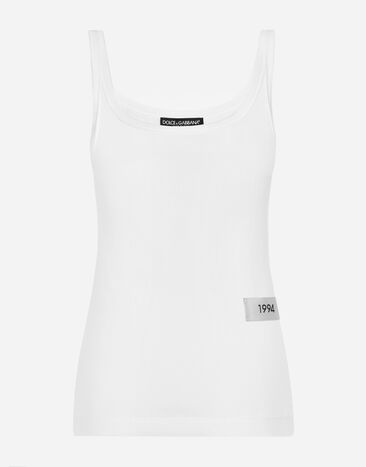 Dolce&Gabbana KIM DOLCE&GABBANA Fine-rib cotton tank top with the Re-Edition label Gold WNO4S2W1111