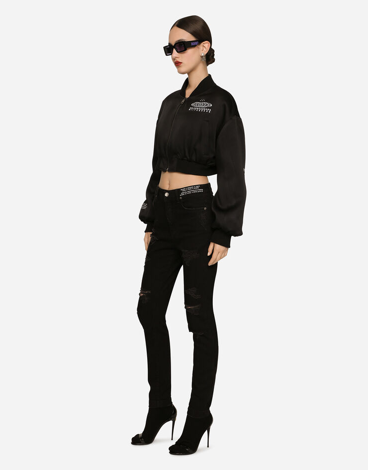 Dolce & Gabbana ボンバージャケット ショートレングス サテン DGVIB3プリント ブラック F9R07TGDB0Q